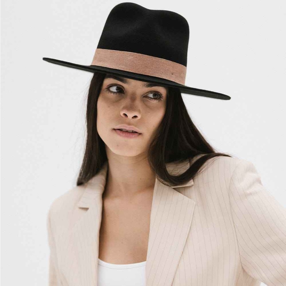 NWT GIGI PIP Miller Fedora Hat Black Brown Size S/M 57